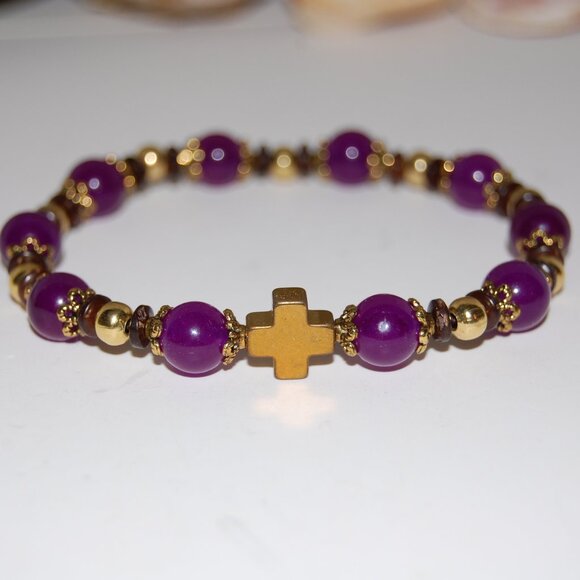 Cross Bracelet,Rosary Bracelet,Purple Stone Bracelet,Cross Rosary Bracelet,Purpl - Picture 5 of 5